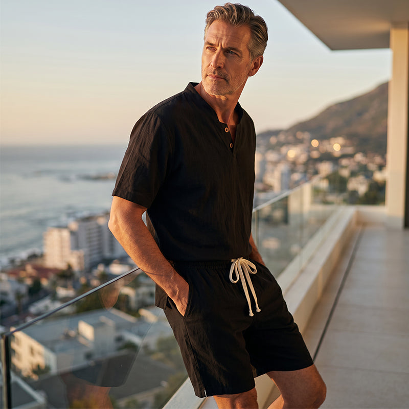 💝💝Men's Breathable Summer Lounge Set‑Soft Short‑Sleeve Top & Shorts Outfit for Daily Relaxation