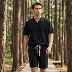 💝💝Men's Breathable Summer Lounge Set‑Soft Short‑Sleeve Top & Shorts Outfit for Daily Relaxation