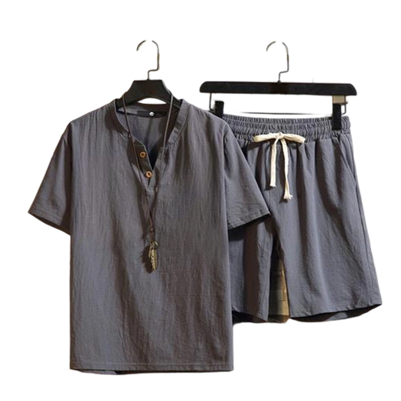 💝💝Men's Breathable Summer Lounge Set‑Soft Short‑Sleeve Top & Shorts Outfit for Daily Relaxation