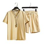 💝💝Men's Breathable Summer Lounge Set‑Soft Short‑Sleeve Top & Shorts Outfit for Daily Relaxation