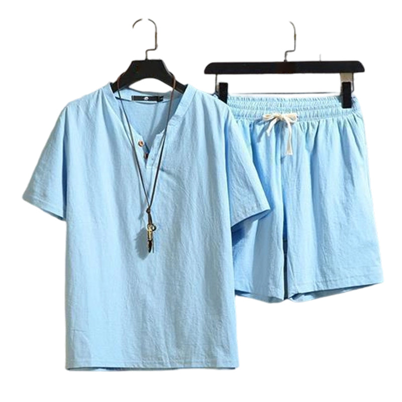 💝💝Men's Breathable Summer Lounge Set‑Soft Short‑Sleeve Top & Shorts Outfit for Daily Relaxation