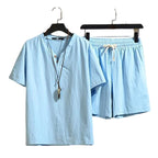💝💝Men's Breathable Summer Lounge Set‑Soft Short‑Sleeve Top & Shorts Outfit for Daily Relaxation
